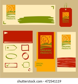 Element of design corporate identity, banner, poster, card, menu for family green farm. Hand drawn element for eco food. Ecology natural product and organic food. Freehand vector sketch logo.
