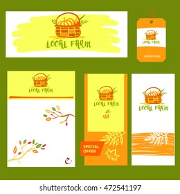 Element of design corporate identity, banner, poster, card, menu for family green farm. Hand drawn element for eco food. Ecology natural product and organic food. Freehand vector sketch logo.