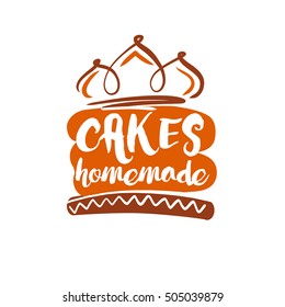 Element design for corporate identity, banner, business card with free hand drawn vector homemade cake sweets logo. Piece of cake isolated on white background. Desserts and sweet piece made at home.