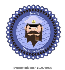 Element of design for the Day of the seafarer, the captain of the ship smokes a pipe. Vector illustration.