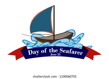 Element of design for the Day of the seafarer. A ship on the waves. Vector illustration.