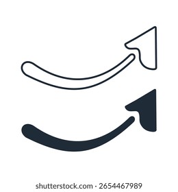 Element of design, decoration. Curved arrow pointer pointing upwards. Process in motion.Vector linear icon illustration isolated on white background.