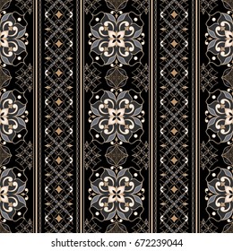 Element for design in Eastern style. Ornamental backdrop. Pattern fill. Ornate floral decor for textile, wallpaper, web, background. Traditional golden decor.