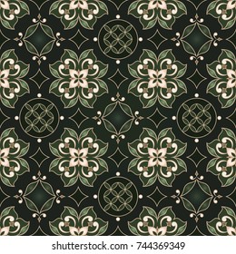 Element for design in Eastern style. Ornamental backdrop. Pattern fill. Ornate floral decor for wallpaper, textile, web, background. Traditional floral decor.