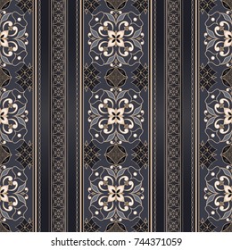 Element for design in Eastern style. Ornamental backdrop. Ornamental backdrop. Ornate floral decor for textile, wallpaper, web, background. Traditional floral golden decor.