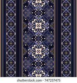   Elemento para el diseño en estilo oriental. Fondo fundamental. Decoración floral ordenada para textiles, papel pintado, tela, fondo. Decoración tradicional dorada. 