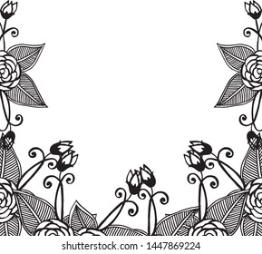 Element design of flower frame, isolated on white background, pattern for invitation wedding. Vector