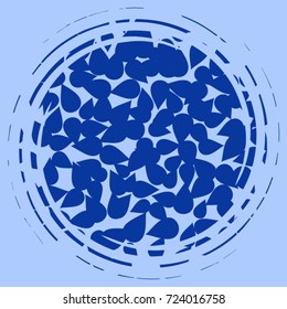 Element of design. Frame of blue petals on a blue background