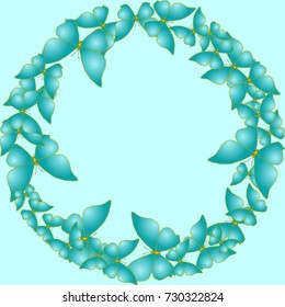 Element of design. Frame made of butterflies. Blue butterflies on a Blue background