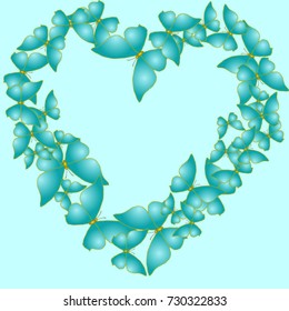 Element of design. Frame made of butterflies. Blue butterflies on a Blue background