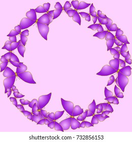 Element of design. Frame made of butterflies. Purple butterflies on a lilac background