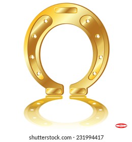 element design golden horseshoe with reflection isolated on white background vector