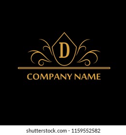 Element of the design of the golden monogram. Letter D. Can be used for coat of arms, for restaurant, royalty, boutique, cafe, hotel, heraldry, jewelry, fashion, wine. Vector illustration