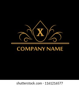 Element of the design of the golden monogram. Letter X. Can be used for coat of arms, for restaurant, royalty, boutique, cafe, hotel, heraldry, jewelry, fashion, wine. Vector illustration