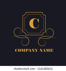 Element of the design of the golden monogram. Letter C. Can be used for coat of arms, for restaurant, royalty, boutique, cafe, hotel, heraldry, jewelry, fashion, wine. Vector illustration