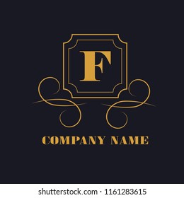 Element of the design of the golden monogram. Letter F. Can be used for coat of arms, for restaurant, royalty, boutique, cafe, hotel, heraldry, jewelry, fashion, wine. Vector illustration