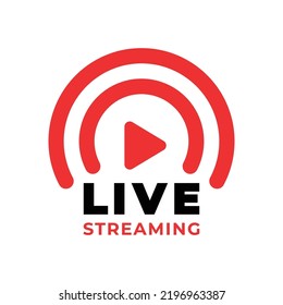 Element Design Live Streaming Broadcasting. Play Button For TV Live Show Vector Icon Red Color Isolated On White Background. Template Flat Icon Vector Style For Web, Apps, Or Business EPS10 Editable.