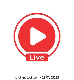 Element Design Live Streaming Broadcasting. Play Button For TV Live Show Vector Icon Red Color Isolated On White Background. Template Flat Icon Vector Style For Web, Apps, Or Business EPS10 Editable.