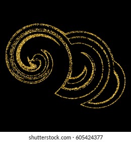 Element of design is made of gold glitter from round spiral parts. Abstract template for the logo, for the design of posters, leaflets, booklets.