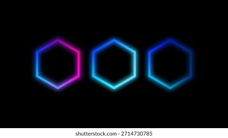 Diseño de elementos con concepto de neón. Diseño de elementos de forma hexagonal