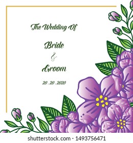 Element of design purple flower frame, for wedding greeting card for bride and groom. Vector