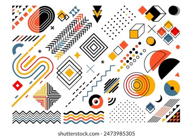 Element design. Shape graphic abstract, motion modern geometric elements, pattern Memphis, layout presentation corporate, logo minimal flat isolated elements, dots and lines. Vector background texture