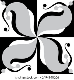 element for design, shape, design, vector, graphic, floral, petals, elegant, nature, simple, white, symmetry, four, gray, black, isolated, vector image; graphic element; silhouette, monochrome;