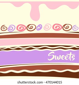 Element design with sweet for corporate identity, banner, business card, poster with freehand drawn vector brown color background. Dessert and eastern sweet package