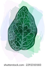 Elemento de diseño, hoja tropical con trazos de acuarela	