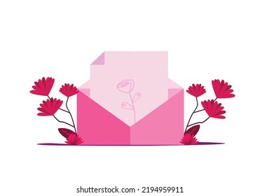element design vector greeting card with flowers in the envelope for wedding card, valentine day and celebration other