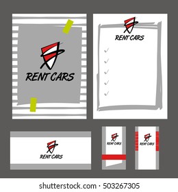 Element of design vector logo, banner, poster, corporate identity for rent car company. Free hand drawn style business sign for premium rent cars service. 