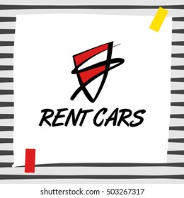 Element of design vector logo, banner, poster, corporate identity for rent car company. Free hand drawn style business sign for premium rent cars service. 