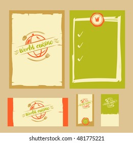 Element of design vector logo, logotype, poster, business card, menu, corporate identity for world cuisine company. Illustration for exclusive gourmet and around world cooking business.