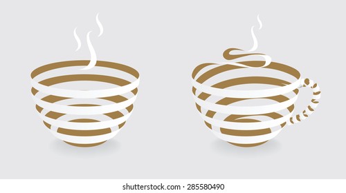 Element design of white Ribbon twist on coffee mug shape. This vector file is organized in layers to separate Graphic elements from Ribbon inside and outside, Shadows and background.