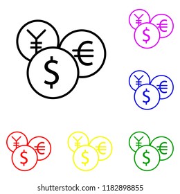 Element of Different currencies in multi colored icons. Premium quality graphic design icon. Simple icon for websites, web design, mobile app, info graphics on white background