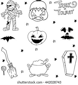 Element doodle Halloween vector art on white backgrounds