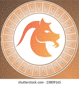 Element earth: capricorn zodiac sign on a mosaic