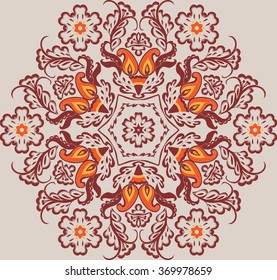 element of ethnic floral background, round pattern