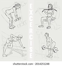 element of excercise sport carrtoon vector desisign draw