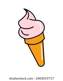 Element of fast food colorful set. This illustration represents an ice cream cone that can be found in fast food establishments. Vector illustration.