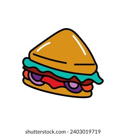 Element of fast food colorful set. This eye-catching illustration with its colorful design and sharp outlines, showcases the mouthwatering appeal of sandwich. Vector illustration.