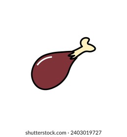 Elemento de la comida rápida colorida set. Esta vibrante ilustración con un diseño colorido y contornos en negrita resaltan la estrella del espectáculo: pollo suculento frito, un clásico favorito. Ilustración vectorial.