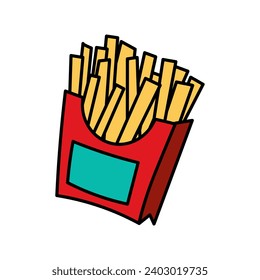 Element of fast food colorful set. Its lively design and bold outlines highlight the star of the show: crispy fried potatoes, an irresistible classic. Vector illustration.