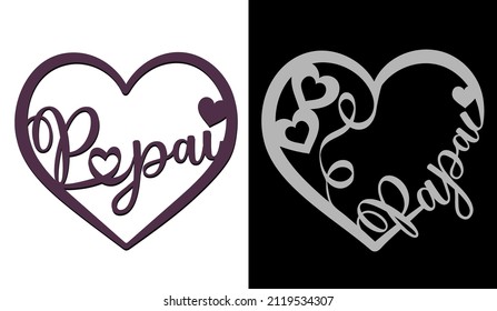 Element for Father's Day design. Decorative heart for cutting and sublimation with the word Papai.