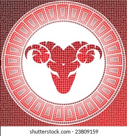 Element fire: aries zodiac sign on a mosaic