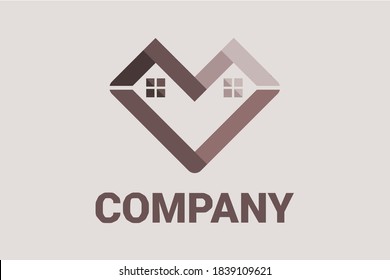 Element flat vector logo for real estate, consultant and general business with line and arrow elements forming a home and window illustration. Flat logo initial "M" and "V"