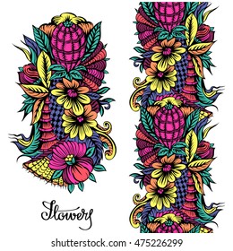 Element of floral ornament and bright seamless pattern for design. 
