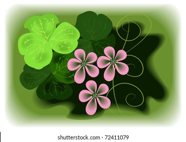 Element with flowers and shamrock clover for congratulations on  Saint Valentine's Day