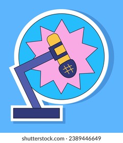 Element of game set in flat cartoon design. This captivating illustration feature a colorful design that incorporates a sticker adorned with a microphone. Vector illustration.