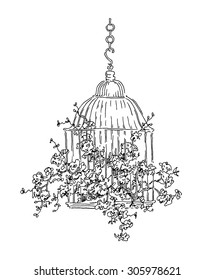 Element of garden design. Vector sketch. Decorative birdcase. solated on white background.